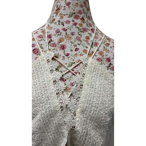 🤍 WAYF Lace Trim Halter Top M – Cream Boho Festival Y2K Cami - Picture 3 of 6